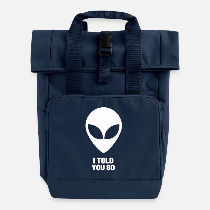 White alien - Conspiracy theory fan - Funny - Roll Top Backpack with Two Handles - navy