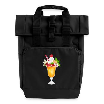 Fruity cream sundae with cream and waffle - Roll Top Backpack with Two Handles - black - Front