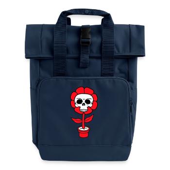 Böse Halloween Blume Totenkopf Schädel Horror Topf - Rolltop Rucksack mit zwei Griffen - Navy - Vorne