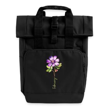 Illustration détaillée de la fleur de février - Sac à dos Roll Top à deux anses - noir - Devant