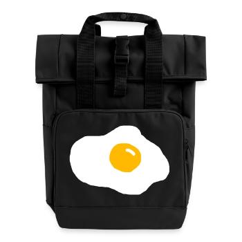 fried egg - Roll Top Backpack with Two Handles - black - Front