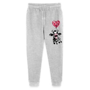 Springendes Kälbchen mit Herzballon - Kuh Kalb - Stanley/Stella Teenager Bio Jogginghose Mini Mover  - Grau meliert - Vorne