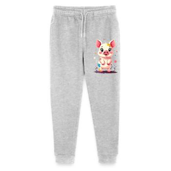 Schweinchen im Farbklecks-Design - Stanley/Stella Teenager Bio Jogginghose Mini Mover  - Grau meliert - Vorne