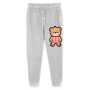 Adorable Teddy Bear in Red & White Stripes Pajamas - Stanley/Stella Mini Mover Teen Organic Jogging Trousers  - heather grey - Front
