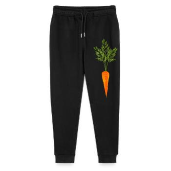 leuchtend orangefarbene Karotte mit Grün - Stanley/Stella Teenager Bio Jogginghose Mini Mover  - Schwarz - Vorne