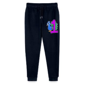 Zahl 1 Nummer Eins - Blauer Pfau Motiv - Stanley/Stella Teenager Bio Jogginghose Mini Mover  - Navy - Vorne