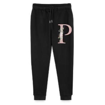 P Monogramm, Floral, personalisierbar - Stanley/Stella Teenager Bio Jogginghose Mini Mover  - Schwarz - Vorne