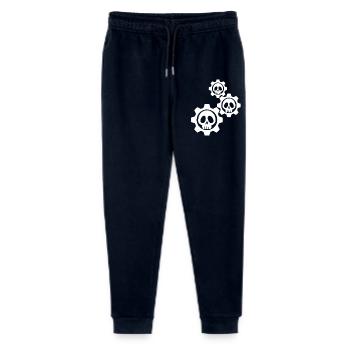 Weiße Zahnräder und Totenköpfe - Stanley/Stella Teenager Bio Jogginghose Mini Mover  - Navy - Vorne