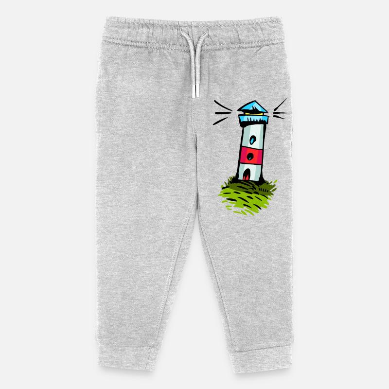 Bunter Leuchtturm auf Grünhügel - Kinder Organic Jogginghose Mini Mover von Stanley/Stella - Grau meliert