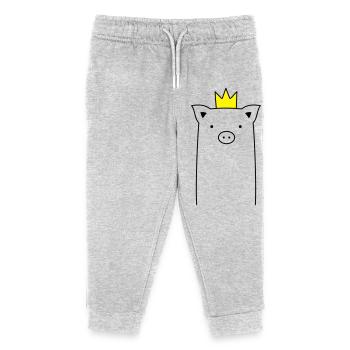 Schwein mit Krone Schweinchen Ferkel Sau Geschenk - Kinder Organic Jogginghose Mini Mover von Stanley/Stella - Grau meliert - Vorne