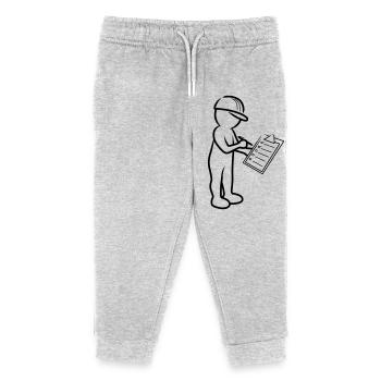 Männchen mit Helm und Checkliste auf Baustelle - Kinder Organic Jogginghose Mini Mover von Stanley/Stella - Grau meliert - Vorne