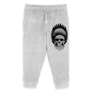 Totenkopf mit indischem Kopfschmuck - Kinder Organic Jogginghose Mini Mover von Stanley/Stella - Grau meliert - Vorne