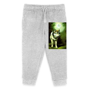 Wolf und Mond - Kinder Organic Jogginghose Mini Mover von Stanley/Stella - Grau meliert - Vorne