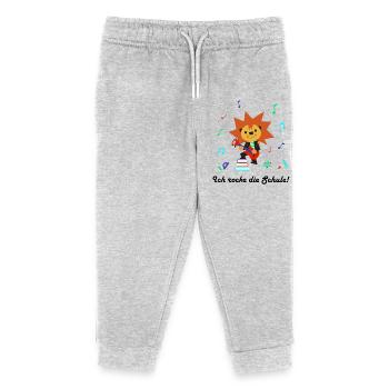 Löwe Rock mit Schulutensilien - Kinder Organic Jogginghose Mini Mover von Stanley/Stella - Grau meliert - Vorne