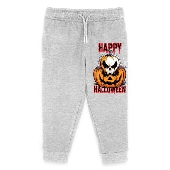 Gruseliges Halloween Kürbis mit Schädel - Kinder Organic Jogginghose Mini Mover von Stanley/Stella - Grau meliert - Vorne