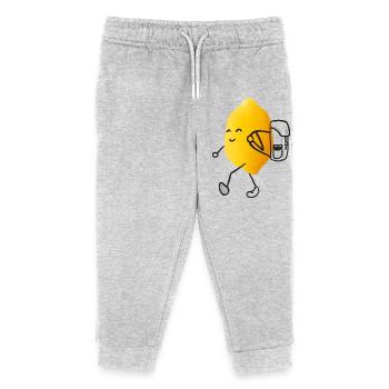 Wander-Zitrus - Zitrone auf Abenteuerreise - Kinder Organic Jogginghose Mini Mover von Stanley/Stella - Grau meliert - Vorne