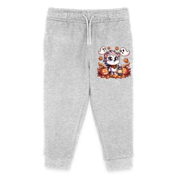 Halloween Igel mit niedlichen Geistern - Kinder Organic Jogginghose Mini Mover von Stanley/Stella - Grau meliert - Vorne