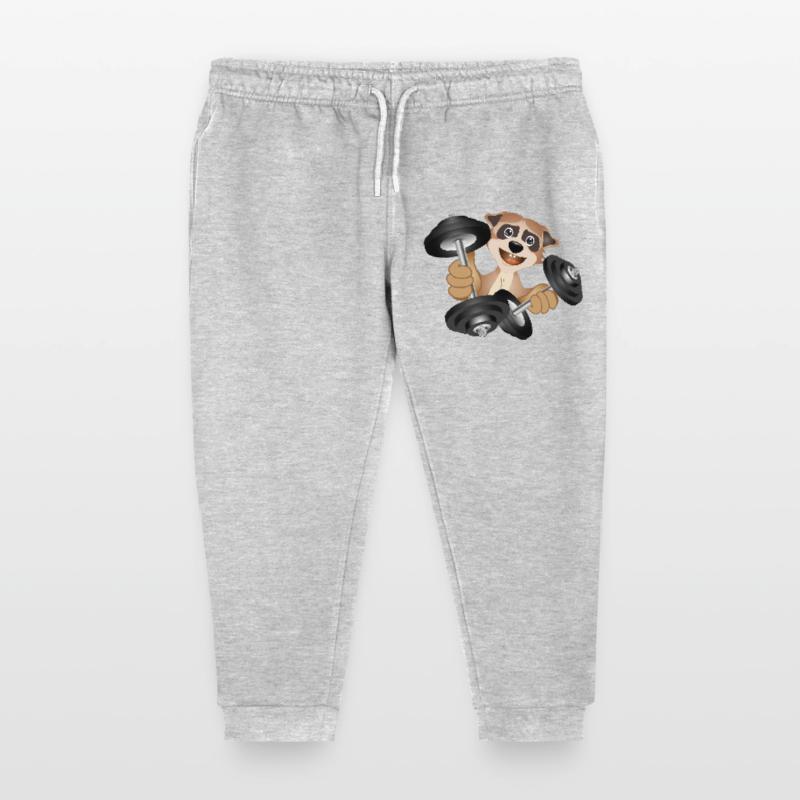 Bodybuilder meerkat with dumbbells while exercising Kids Organic Sweatpants by Stanley/Stella