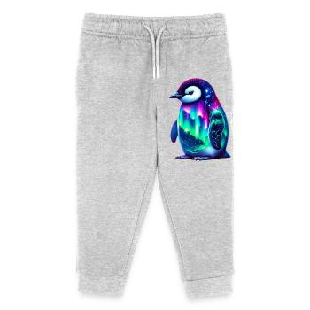 Aurora Borealis Pinguin - Kinder Organic Jogginghose Mini Mover von Stanley/Stella - Grau meliert - Vorne