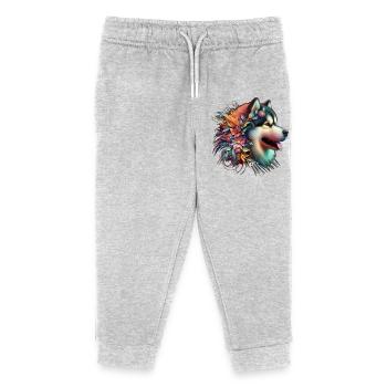 Floral Malamute Head - Kids Organic Sweatpants by Stanley/Stella - heather grey - Front