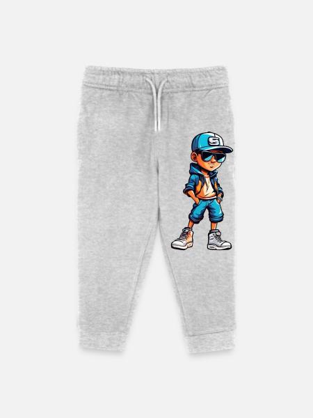 Cooler junger Cartoon-Junge - Kinder Organic Jogginghose Mini Mover von Stanley/Stella - Grau meliert