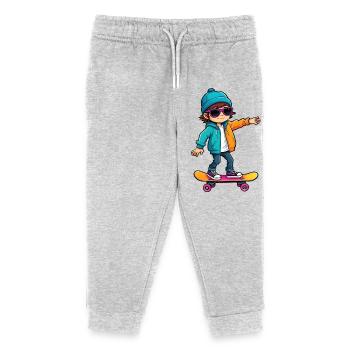 Cool Happy Skateboarding Kid - Kids Organic Sweatpants by Stanley/Stella - heather grey - Front
