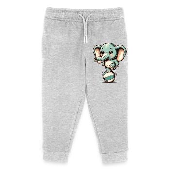 Cute Cartoon Elephant on Exercise Ball - Kids Organic Sweatpants by Stanley/Stella - heather grey - Front