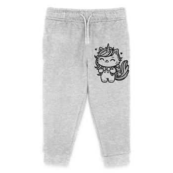 Einhornkatze Einschulung (schwarz) - Kinder Organic Jogginghose Mini Mover von Stanley/Stella - Grau meliert - Vorne
