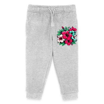 Hibiscus Flowers - Kids Organic Sweatpants by Stanley/Stella - heather grey - Front