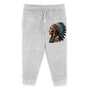 Amerikanisch, Indianer, Amerikaner - Kinder Organic Jogginghose Mini Mover von Stanley/Stella - Grau meliert - Vorne