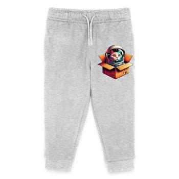 Astronaut Katze - Kinder Organic Jogginghose Mini Mover von Stanley/Stella - Grau meliert - Vorne