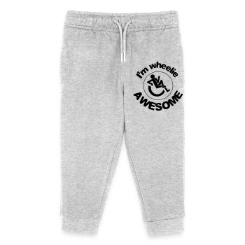 I'm wheelie awesome in my wheelchair # - Kids Organic Sweatpants by Stanley/Stella - heather grey - Front