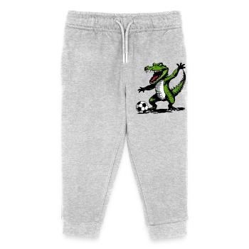 Krokodil mit Fußball – Sportliches Design - Kinder Organic Jogginghose Mini Mover von Stanley/Stella - Grau meliert - Vorne