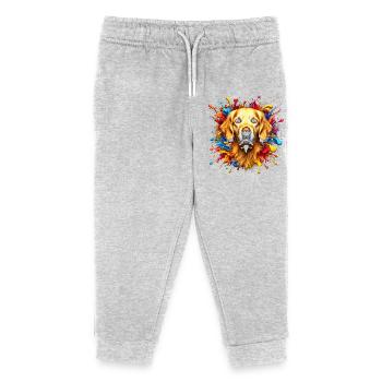 Cute Golden Retriever with colorful splashes of color - Kids Organic Sweatpants by Stanley/Stella - heather grey - Front