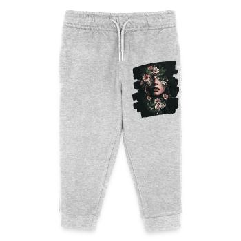 Frauenkopf Blumen Weltfrauentag Kreativ Abstrakte - Kinder Organic Jogginghose Mini Mover von Stanley/Stella - Grau meliert - Vorne