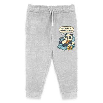 Entspannender Panda mit Getränk und Pizza - Kinder Organic Jogginghose Mini Mover von Stanley/Stella - Grau meliert - Vorne