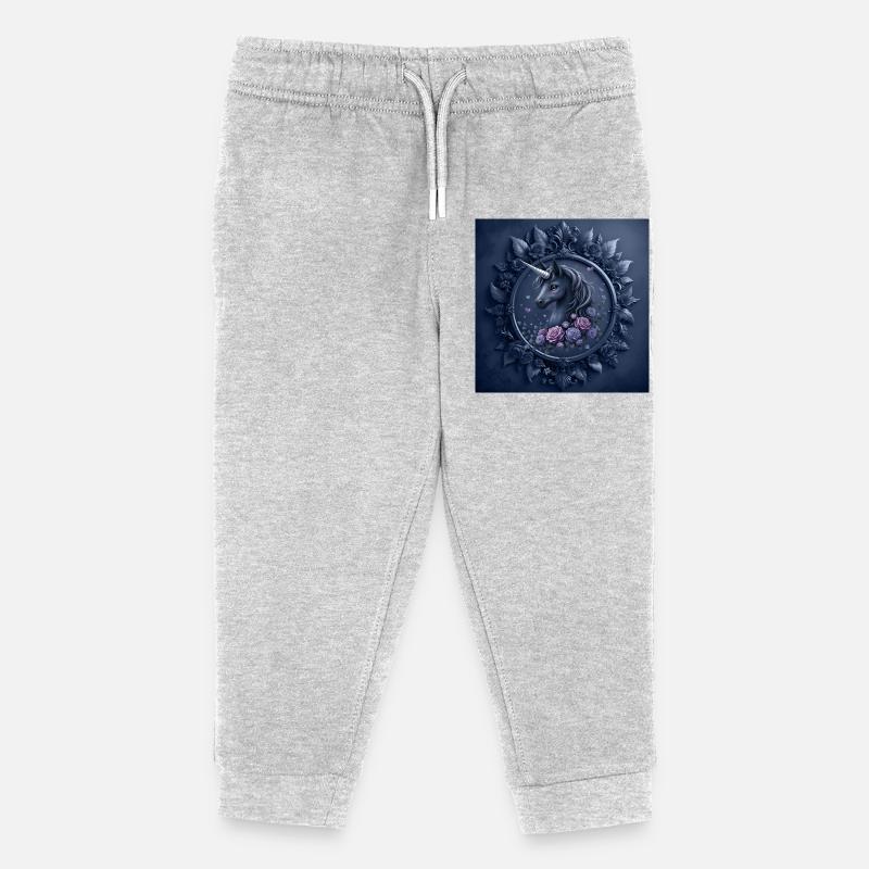 Licorne avec des fleurs dans les tons bleus - Pantalon de jogging enfant bio Stanley/Stella - gris chiné
