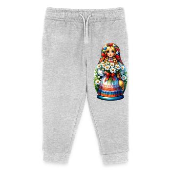 Matryoshka in Russian Matryoshka Doll Russian - Kids Organic Sweatpants by Stanley/Stella - heather grey - Front