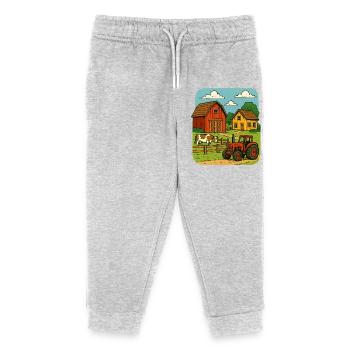 Ländliche Farm mit rotem Traktor - Kinder Organic Jogginghose Mini Mover von Stanley/Stella - Grau meliert - Vorne