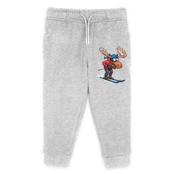 Moose Skifahrer Cartoon Wintersportlook - Kinder Organic Jogginghose Mini Mover von Stanley/Stella - Grau meliert - Vorne