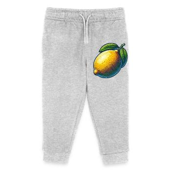 Bright lemon and green leaves - Kids Organic Sweatpants by Stanley/Stella - heather grey - Front