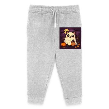Cuddly Halloween Ghost Cat - Kids Organic Sweatpants by Stanley/Stella - heather grey - Front