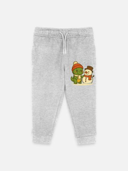Dino Doni and the Snowman - Kids Organic Sweatpants by Stanley/Stella - heather grey