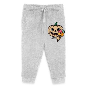 Kürbis Halloween Eisfreude Cartoon - Kinder Organic Jogginghose Mini Mover von Stanley/Stella - Grau meliert - Vorne