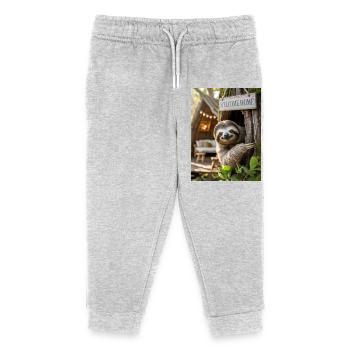 Willkommen Zuhause Faultier im Baumhaus - Kinder Organic Jogginghose Mini Mover von Stanley/Stella - Grau meliert - Vorne