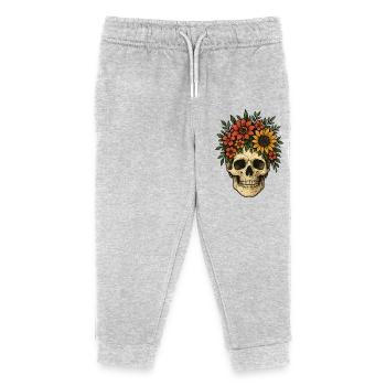 Flowery Skull - Kids Organic Sweatpants by Stanley/Stella - heather grey - Front