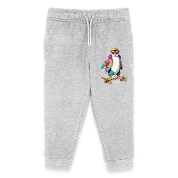 Penguin Skateboard Neon Look - Kids Organic Sweatpants by Stanley/Stella - heather grey - Front