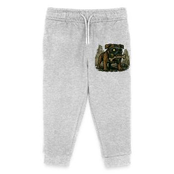 Gas Mask Bulldog in Ruined City - Kids Organic Sweatpants by Stanley/Stella - heather grey - Front