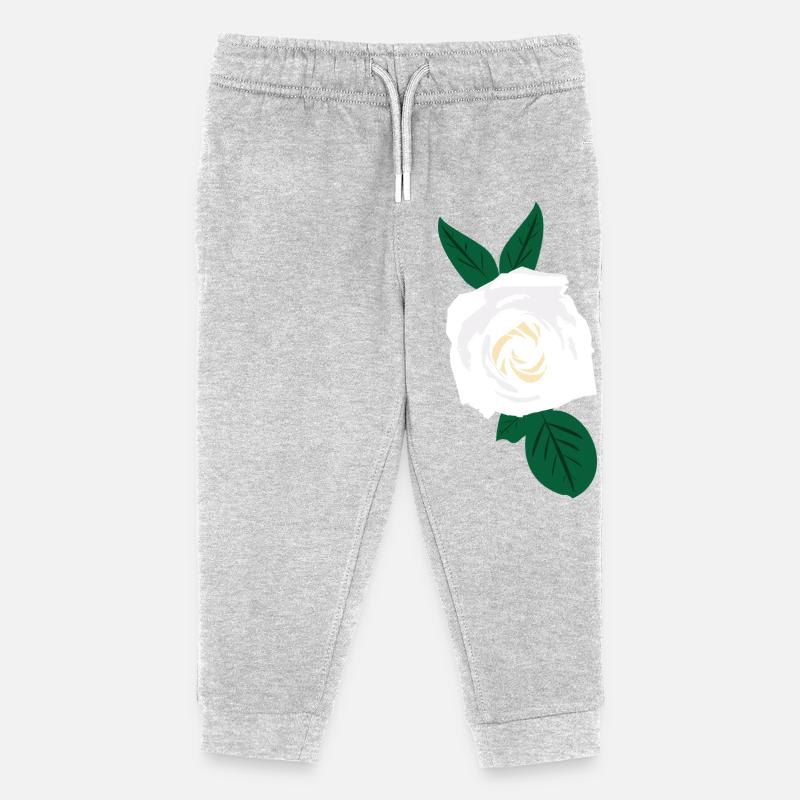Weiße Rose mit grünen Blättern - Kinder Organic Jogginghose Mini Mover von Stanley/Stella - Grau meliert