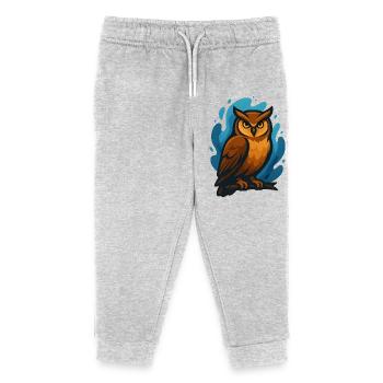 Brown owl against blue waves - Kids Organic Sweatpants by Stanley/Stella - heather grey - Front